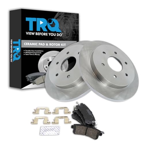 Image of TRQ Rear Brake Pad and Rotor Set Ceramic Solid Rotors Compatible with 2017-2019 Nissan Armada