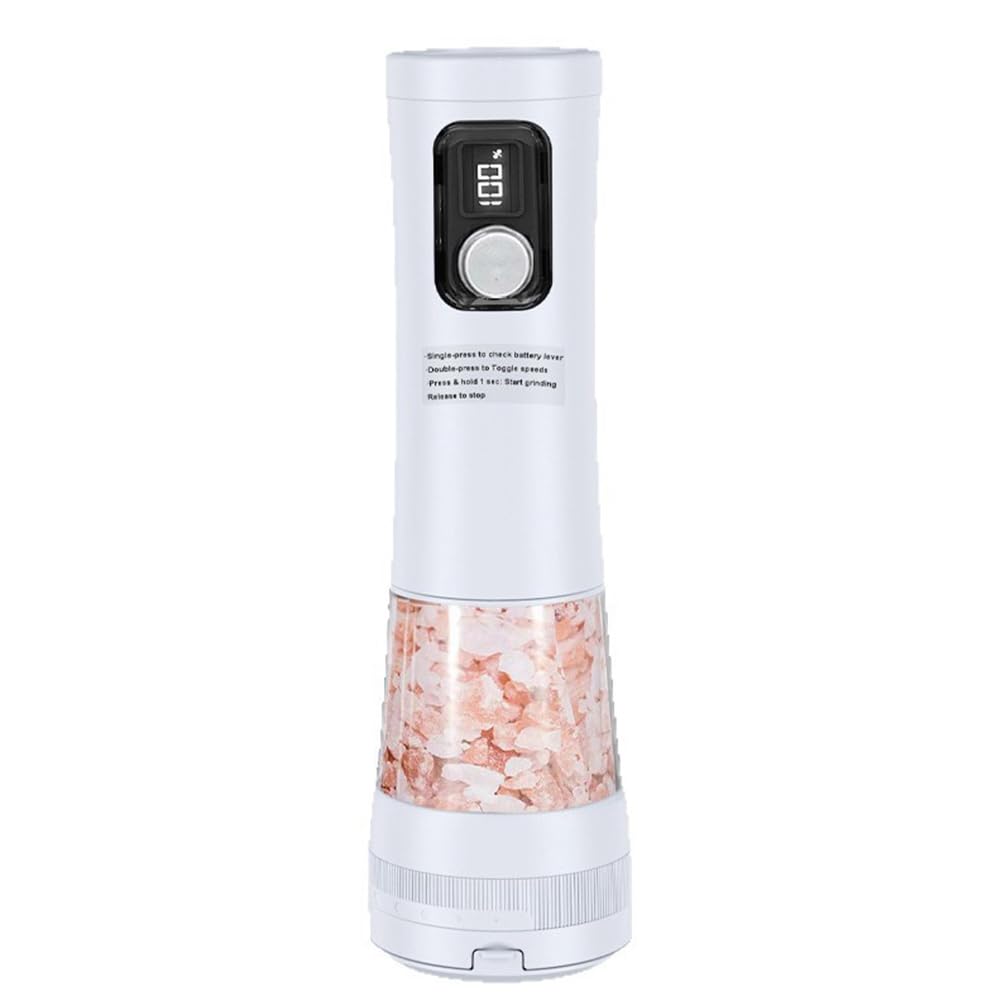 Vjsujehgy Electric Salt and Pepper Grinder Automatic Pepper Mill Rechargeable with Base 5-Level Adjustable Coarseness Display