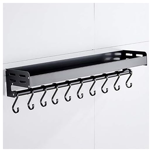 Kryddhylla organiserare med S-krokar väggmonterad hållare metall flytande hyllor med handdukstång och 10 avtagbara krokar, lim/borr installation förvaring sparar utrymme för hem badrum kök. 60 cm