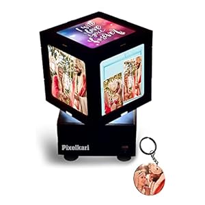 Cube Rotating Photo Lamp with Free Key Ring | Best Personalised Anniversary & Birthday Gift | Customised Wedding Gift…
