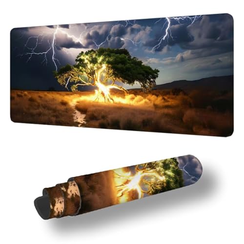 Tapis de Souris de Jeu Arbre Tapis Souris XXL 600 x 300 x 3 MM sous Main Bureau Foudre Mouse Pad avec Base en Caoutchouc antidérapante Étanch à Bords Cousus, pour Le Bureau Maison, Plus Rapide S-627