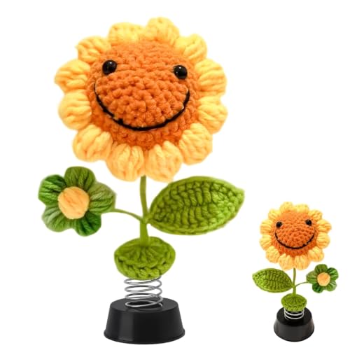HECHKJ Wackelblume 17 × 11 × 5 cm Kreatives Armaturenbrett Auto Deko Zubehör Sonnenblume Wackelfigur Blume Handgefertigt Auto Wackelfigur Geeignet für Autos Büros und Wohnungen