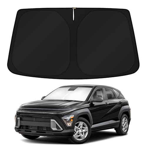 Image of KUST Windshield Sun Shade for 2024 2025 2026 Hyundai Kona Accessories Custom Fit Sunshade Sun Protector Foldable Blocks UV Rays Keep Cars Cooler