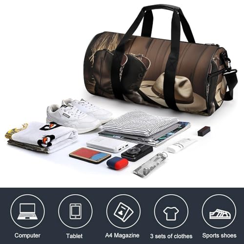 Cowboy Black Hat Western Boots Gym Bag for Men Women, Sturdy Oxford Cloth Travel Bags with Removable Shoulder Strap, Waterproof Duffel Bag for Fitness, Travel, Yoga4