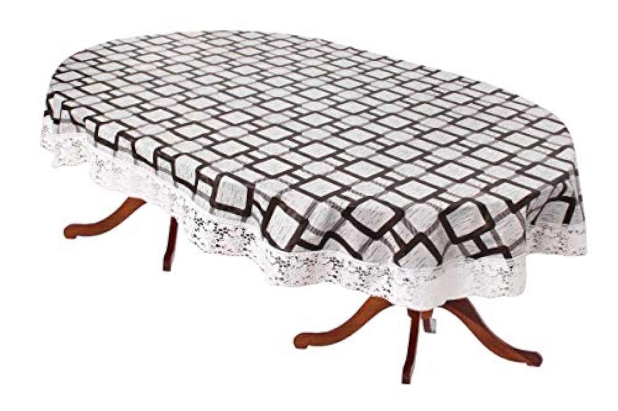Oval Shaped 12 Seater Table Cover, Lattice Pattern Grey, Waterproof PVC