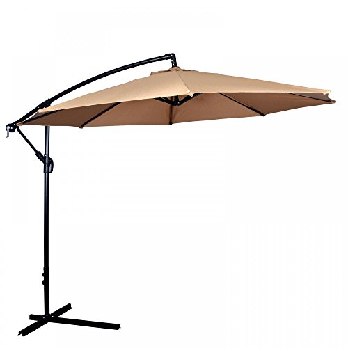 FDW Patio Umbrella Offset 10' Hanging Umbrella Outdoor Market Umbrella D10 Tan