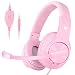 BUTFULAKE Stereo Gaming Headset for PS4, Xbox One, Nintendo Switch, Adjustable Earmuffs and Over-All Noise Isolation, Lightweight 3.5mm Wired Volume Control with Mic for Laptop PC (Pink)