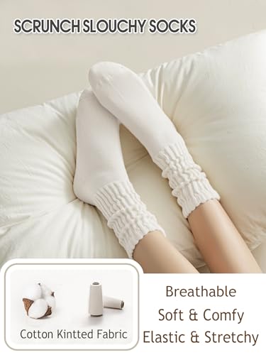Image of 6 Pairs Women Slouch Socks, Mid Calf Rib Tube Scrunchy Slouchy Crew Socks for Women, Cotton Casual Socks