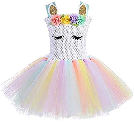 Girls Rainbow Unicorn Tutu Dress Princess Fancy Dress Birthday Pageant Party Dresses Girls Christmas Halloween Pony Cosplay Costume for Baby Girls & Kids for 3-8 Y