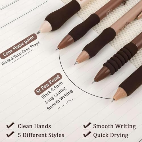 Image of PAXCOO Stylish Retractable Pens for Kids, Coffee Theme 0.5mm Gel pen Set, Retractable Pens for Kids, Smooth Writing Quick Dry Ink Elegant Pen for School Office Supplies Comfortable to Write(Coffee)
