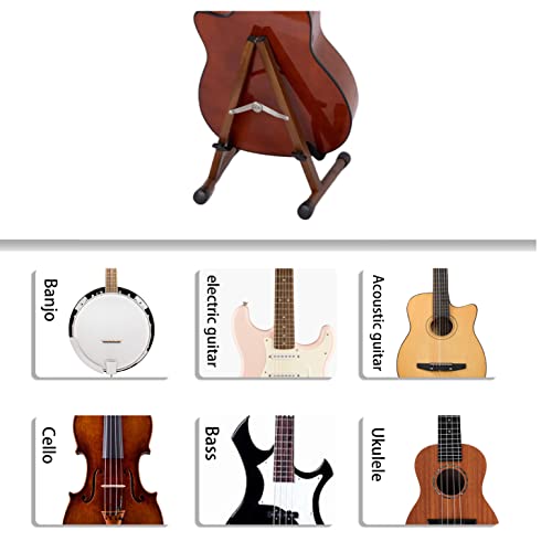 Wooden Acoustic Guitar Stand, Adjustable Guitar Floor Stand, A Frame Folding Acoustic Electric Guitar Holder with Foam Padded for Bass, Cello, Mandolin, Banjo, Ukulele - Image 4