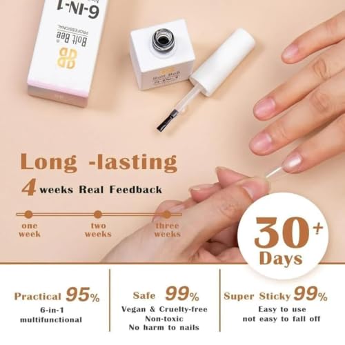 Image of Bolt Bee 6in1 Glue 15ml - Base Coat, Nail Glue, Strengthener, Self-Leveling Gel, Slip Solution & Blooming Gel - Soak off UV /LED Multi-Functional Nail Polish for Nail Art & Extensions