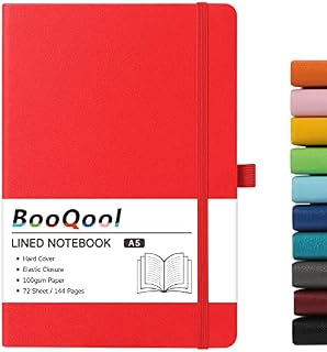 BooQool Notebook - Lined Notebook a5 with Premium Paper, Faux Leather Classic Writing A5 Notebook Journal, 5.4" X 8.3", Hardcover, 128 Pages