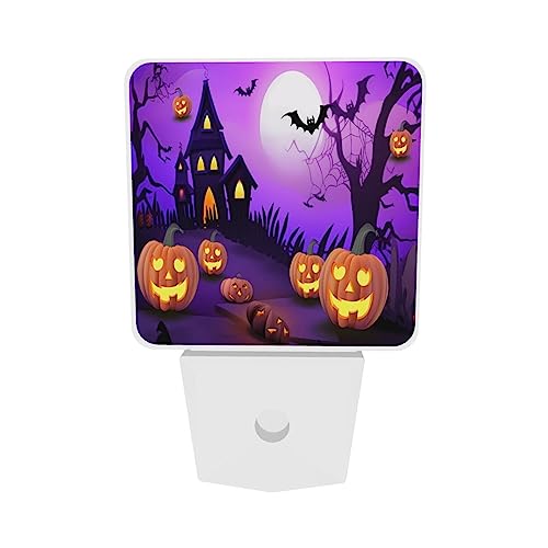 Image of Halloween Pumpkin LED Plug-in Night Light 2-Pack, Auto Sensor Nightlights Set of 2 for Bedroom Bathroom