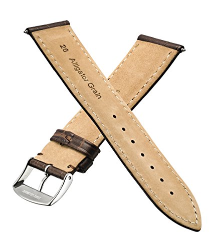 Alpine Genuine Alligator Grain Stitched Leather Watch Band (Fits Wrist Sizes 6 - 7 1/2 Inch) - Brown - 30Mm #TOP2