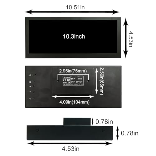Image of VSDISPLAY 10.3 inch 1920x720 LCD Monitor with USB H /D Video Input | Stretched Bar Display,850 Nits High Brightness,for PC Computer Laptop Secondary Screen