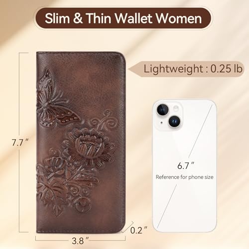 Image of Wallet Women Ultra Slim Thin Rfid 3D Embossed Vegan Leather Womens Wallet Clutch Long Ladies Wallet (04-Mocha)