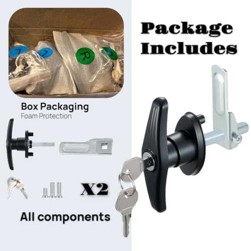 Image of 2PCS Truck Cap Locking T-Handle, Camper Shell Accessories, T-Handle Latch with Keyed Lock, Truck Camper Shell Lock, Key Alike Black T-Handle Locks (Left & Right) for Most Truck