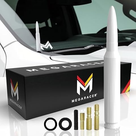 White Universal 50 Cal Bullet Antenna Silverado 1500 Ford F150 RAM GMC Sierra Jeep Wrangler Bronco Tundra | Truck Antenna | Antena para Carro | Car Antenna Replacement | Antenna for Truck | 5.5 Inch Cover