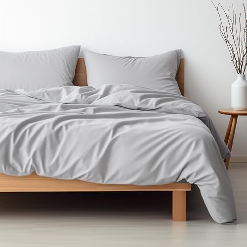 Hausfelder® Bettwäsche hellgrau 135x200, superweiches Set bestehend aus Bettbezug 135 x 200 und Kissen 80x80, atmungsaktiv, Öko-Tex, Made in Green