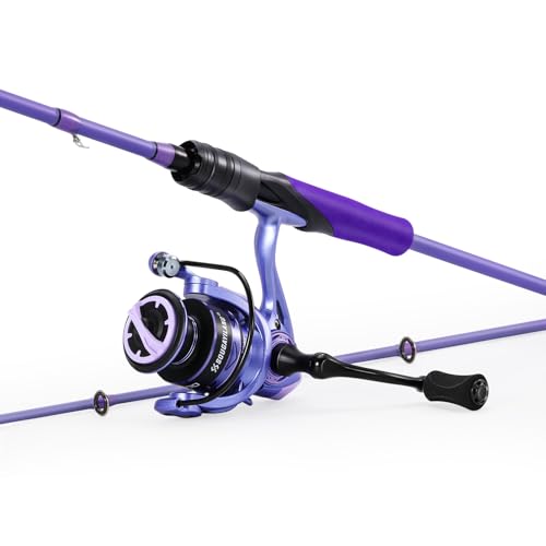 Sougayilang Spinning Combo 5.2:1 Gear Ratio IM6 Graphite 2-Piece Rod Stainless Steel Guides for Bass Trout Panfish Lightweight Freshwater Fishing Kit