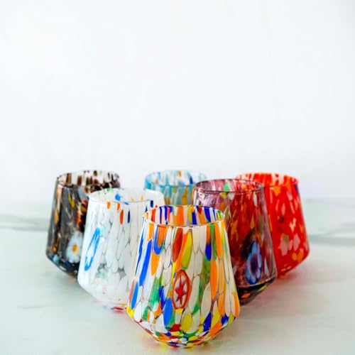 MurArt Bicchieri di Murano Set da 6 bicchieri da 300ml in vetro soffiato a mano in lavorazione artigianale Made in Italy B8 (Misto, Bicchieri Acqua 6pz)