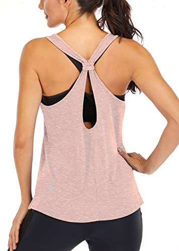 ICTIVE Workout Tank Tops for Women Yoga Tops Loose Fit Backless Racerback Tank Summer Running Gym Shirts Apricot M