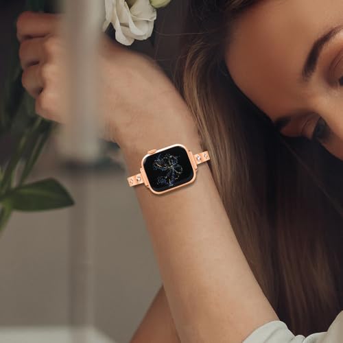 Stainless Steel Band Compatible with Apple Watch 38mm 40mm 41mm 42mm 44mm 45mm 46mm 49mm Pretty Luxury Strap with Sparkle Diamond, Dressy iWatch Bracelet, Bling Thin Band for Women