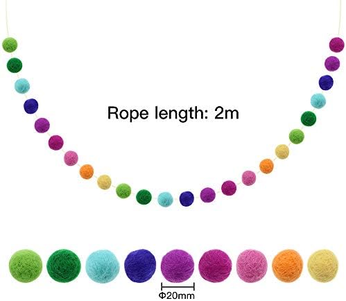 UBERMing 2 Packs Pom Pom Garlands Rainbow Felt Ball Garland Hanging Ornaments Pom Pom Decoration 2m/ 6.56ft 24 Balls for Party Festivals Christmas Tree Wall Decoration