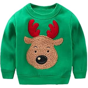 Akyzic Baby Boys Girls Sweatshirts Christmas Reindeer Fleece Crewneck Pullover Xmas Winter Warm Sweaters Tops 2t-6t