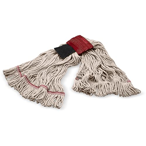 Image of SPARTA Flo-Pac Mop Head Loop-Ended, Wide Band with 5 inch Red Band with Scrubber for Organized Cleaning, Large, Natural, (Pack of 12)
