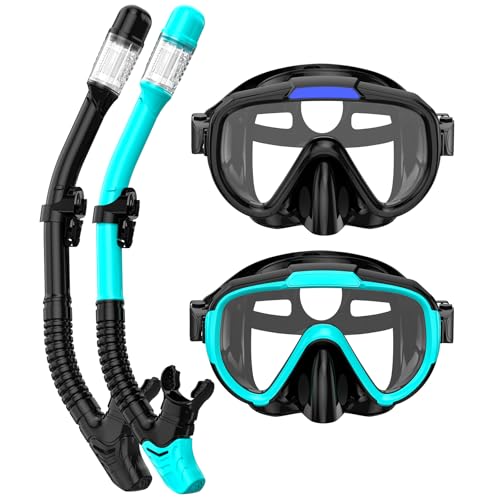 Seovediary Snorkeling Gear for Adults Anti-Fog Panoramic View Snorkel Mask Set Dry Top Snorkel Kit with Carry Bag for Snorkeling Scuba Diving Swimming Travel by Seovediary - Used condition - US$28.67
