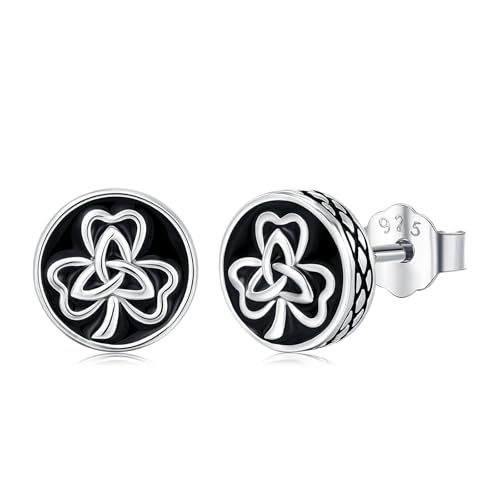 Twoowl Oorbellen met klavertje vier 925 sterling zilver Keltisch klaverblad oorknopjes Iers sieraden cadeau-idee voor dames en heren