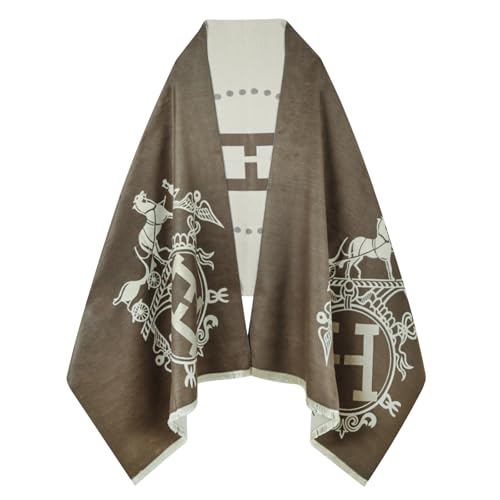 Relang Scarfs for Women Pashmina Silky Shawl Wrap for Evening Dressing Blanket Open Front Poncho Cape Brown Royal Carriage