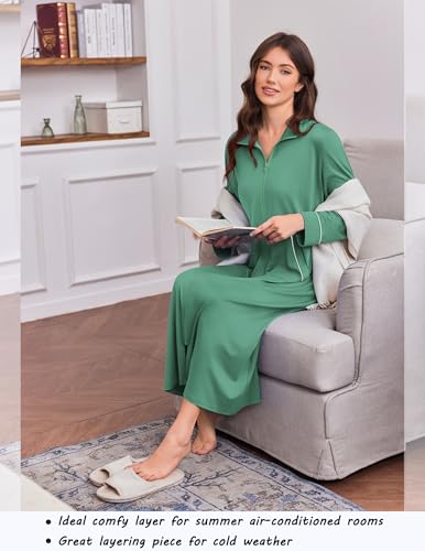 Image of Ekouaer Zipper Robes for Women Long Sleeve Lightweight House Coats with Pockets Zip Up Bathrobe Loungewear S-3XL