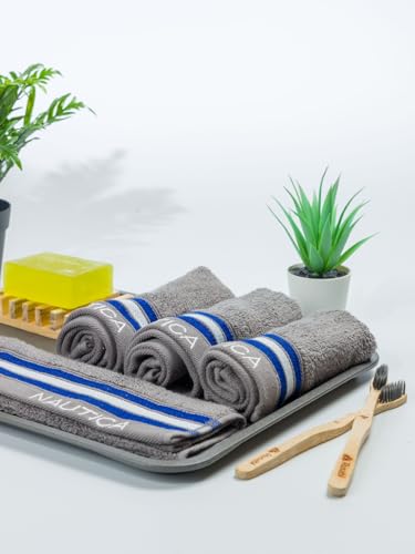 Image of NAUTICA Super Soft Zero Twist 100% Cotton Towel -4pc Face Towel (Vintage Crew Stripe) solid-grey-500 GSM