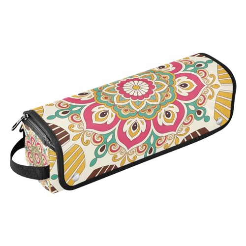 Bolsa de viaje para herramientas de cabello y tapete resistente al calor, organizador removible para plancha, rizador y secadora con diseño étnico de flores mandala miniatura 1
