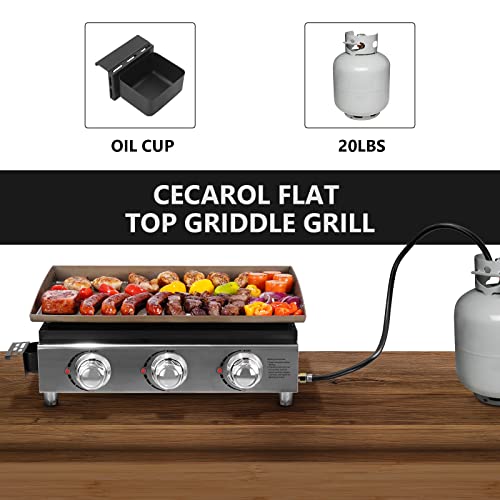 Cecarol Portable Griddle Propane Gas Grill, 23In Tabletop With 3 Burners For Outdoor, Camping, Kitchen, Garden, Tailgating, Rv - 355 Sq. In. Heavy Duty & 25, 500 Btus Griddle For Bbq Grill #TOP5