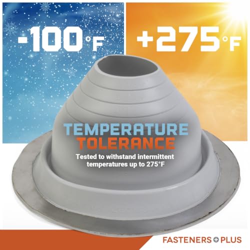 Image of Fasteners Plus #4 Round EPDM Metal Roof Pipe Flashing Boot (Fits 3 inch - 6-1 /4 inch Pipe OD), Gray
