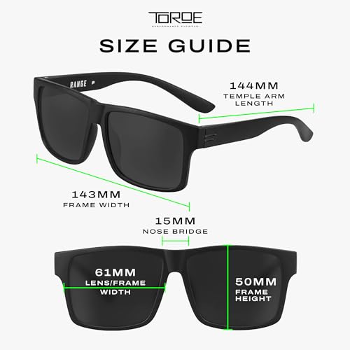 Image of TOROE TR90 Square Frame Grade A Polarized Black Emblem Sunglasses with Anti Reflective Water Repellent Polycarbonate Lenses