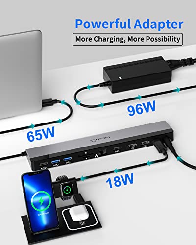 Image of USB C Docking Station Dual Monitor with Power Adapter: NewQ 12-in-1 Thunderbolt 3 | 4 Dock, Dual 4K HDMI, 4 USB, Audio, Ethernet, SD /TF Slot, 18W PD Out, for Mac, HP, Dell, Lenovo, Surface, Asus, Acer