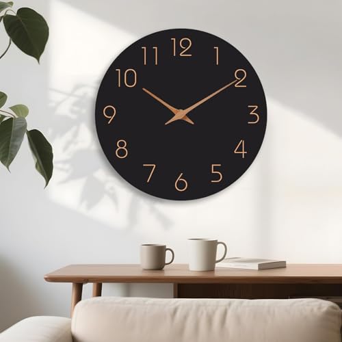 Image of Mosewa Large Wall Clock 18 Inch Black Battery Operated Silent Non Ticking Simple Minimalist Rose Gold Numbers Clock Decorative for Bedroom Living Room Kitchen Home Office