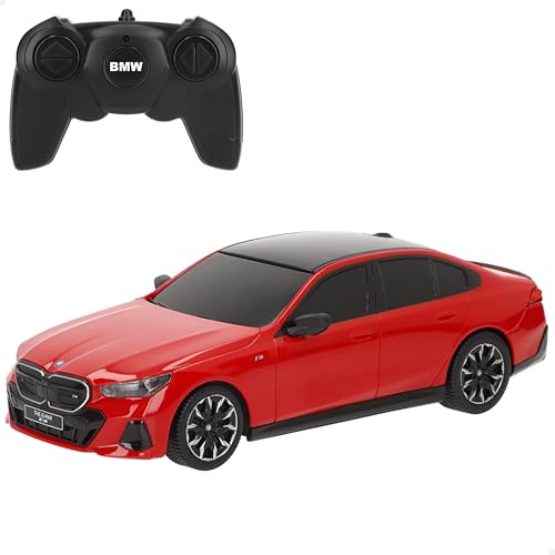 Voiture RC BMW i5 rouge 1:24 avec carrosserie réaliste Rastar et suspension indépendante de luxe