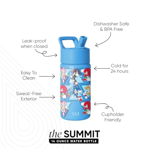 Image of Simple Modern Kids Summit Water Bottle with Straw Lid | SEGA Sonic the Hedgehog 14oz Stainless Steel Cup Insulated Tumbler for Toddlers, Boys, Girls, School | Sonic Pals