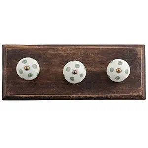 Indian-Shelf Wood Wall Hangings - White Wall Hangers - Dot Wall Hooks - Wall Mounted Hanger - Wall Hook - Wall Mount Key Holder - Cloth Hanger - Door Hanger - Robe Hooks - 4 Pack [4 Inches]