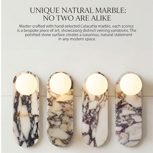 Image of Natural Marble Wall Sconces, Alabaster Wall Light, Hardwired Wall Light Fixtures, Modern Wall Mount Wall Lights for Dining Room Stairs Bedroom 13.8in