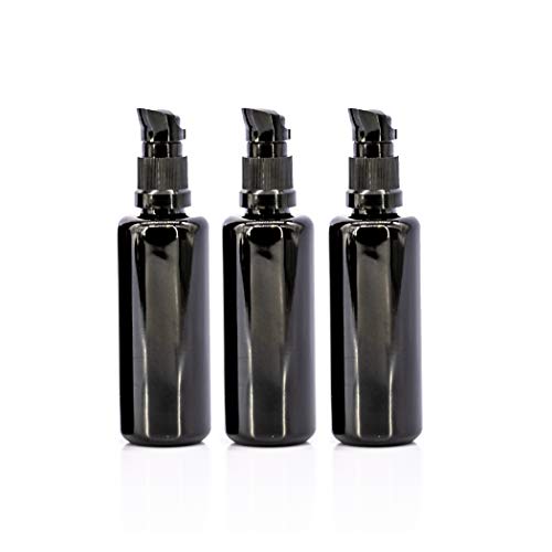 3 Pack 60ml 2oz Black ultraviolet Glass Bottles with Pump Top