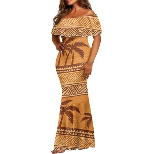 Image of Polynesian for Women S-7XL Off Shoulder Maxi Dress Hawaiian Summer Dresses