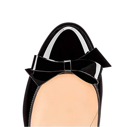 LEHOOR Women Round Toe Mid Kitten Heel Pumps Slip On Bowtie Patent Leather Closed Toe Sandals Fashion Comfort Bridal Dress Shoes Size 4-11 M US3