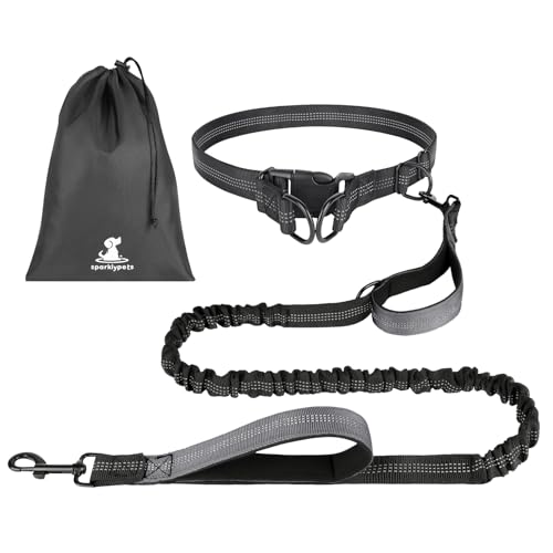 OFFCUP Guinzaglio Cani Mani Libere, Guinzaglio Da Jogging, Prolunga Elastica Con Borsa Portaoggetti per Addestramento, Camminata, Jogging E Corsa Con Cani (Grigio, Per 1 Cane)